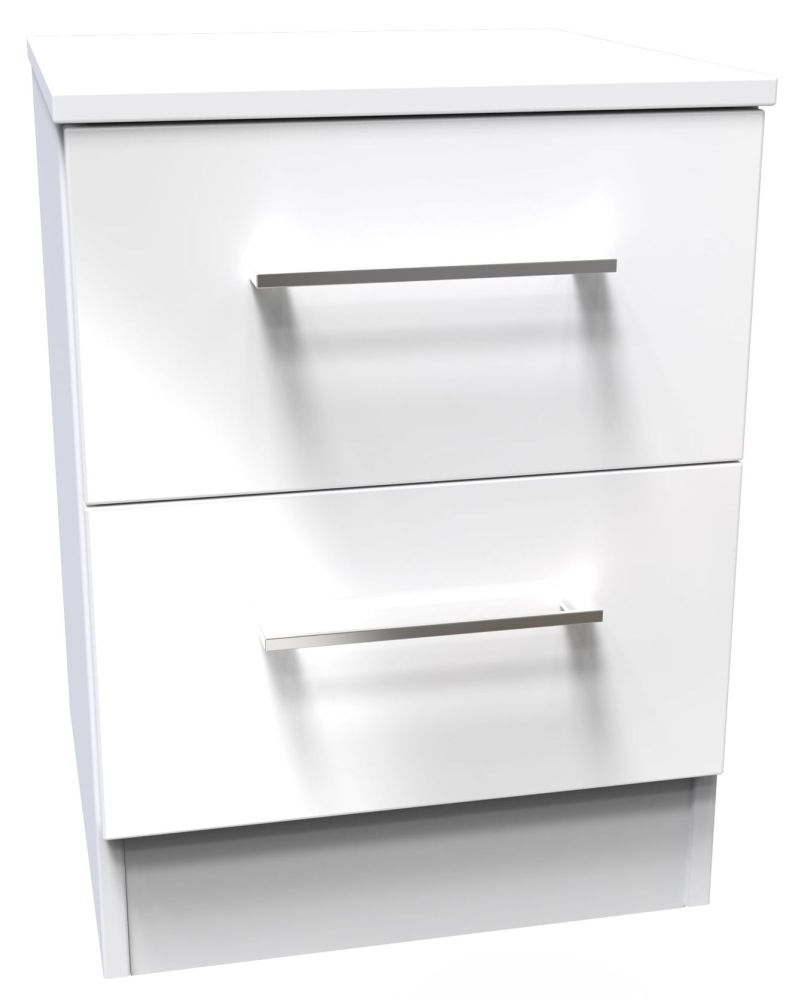 Product photograph of Worcester White Gloss 2 Drawer Bedside Cabinet from Choice Furniture Superstore.