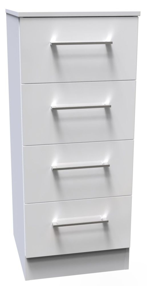 Product photograph of Worcester White Gloss 4 Drawer Tall Chest from Choice Furniture Superstore.