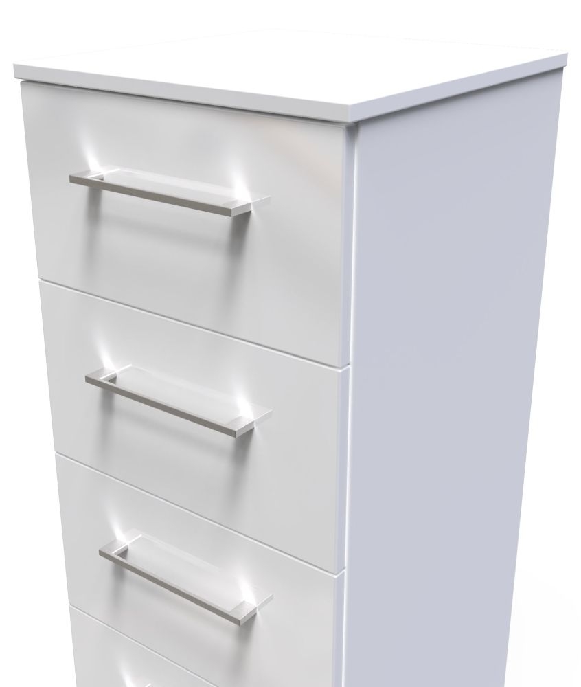 Product photograph of Worcester White Gloss 4 Drawer Tall Chest from Choice Furniture Superstore.