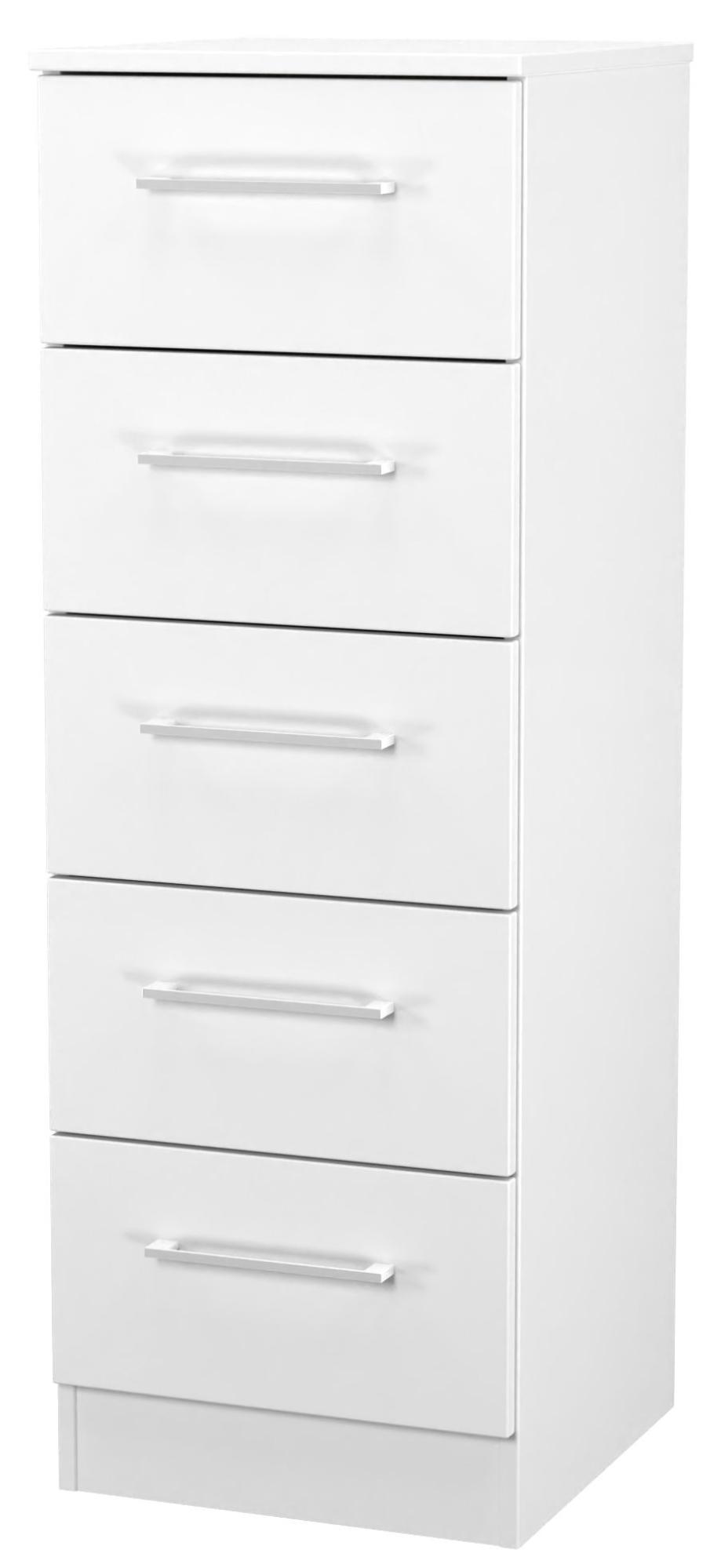 Product photograph of Worcester White 5 Drawer Narrow Chest from Choice Furniture Superstore.