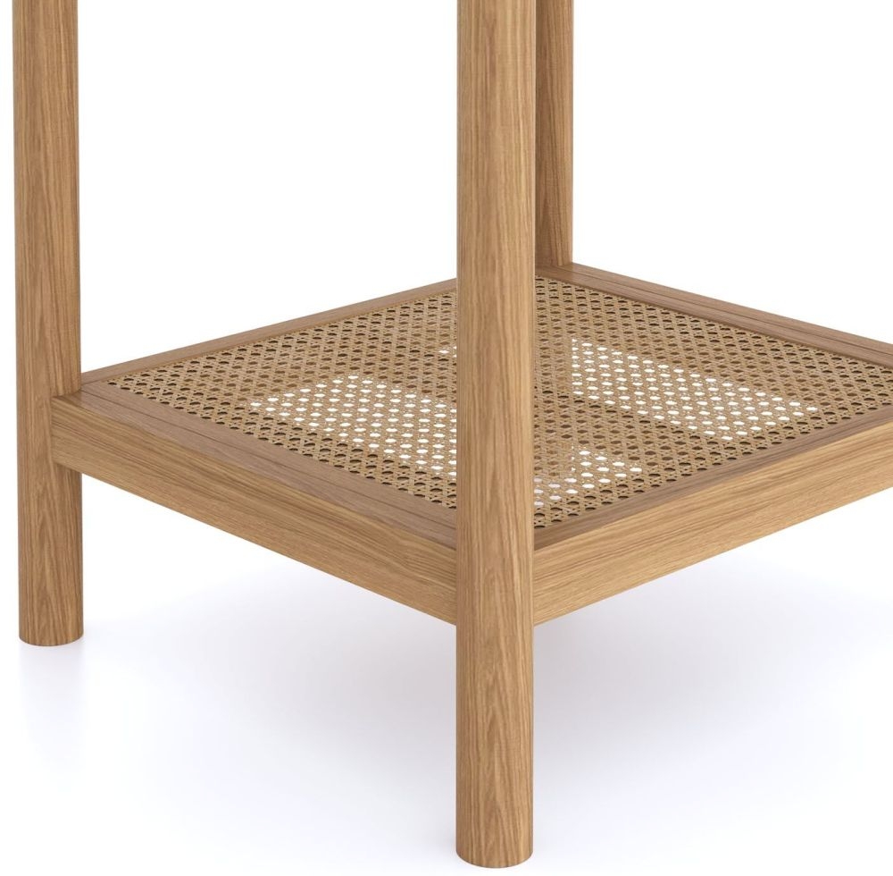 Product photograph of Henley Oak And Rattan Side Table With Bottom Shelf from Choice Furniture Superstore.