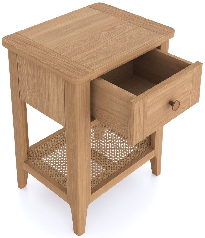 Product photograph of Henley Oak And Rattan Side Table With 1 Drawer from Choice Furniture Superstore.