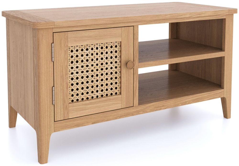 Product photograph of Henley Oak And Rattan Tv Unit 86cm W With Storage For Television Upto 32in Plasma from Choice Furniture Superstore.