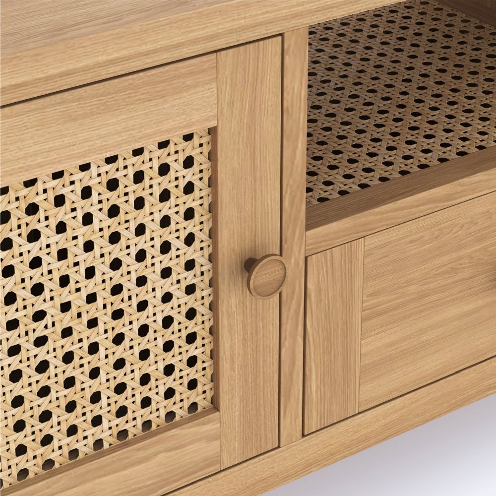 Product photograph of Henley Oak And Rattan Tv Unit 120cm W With Storage For Television Upto 55in Plasma from Choice Furniture Superstore.