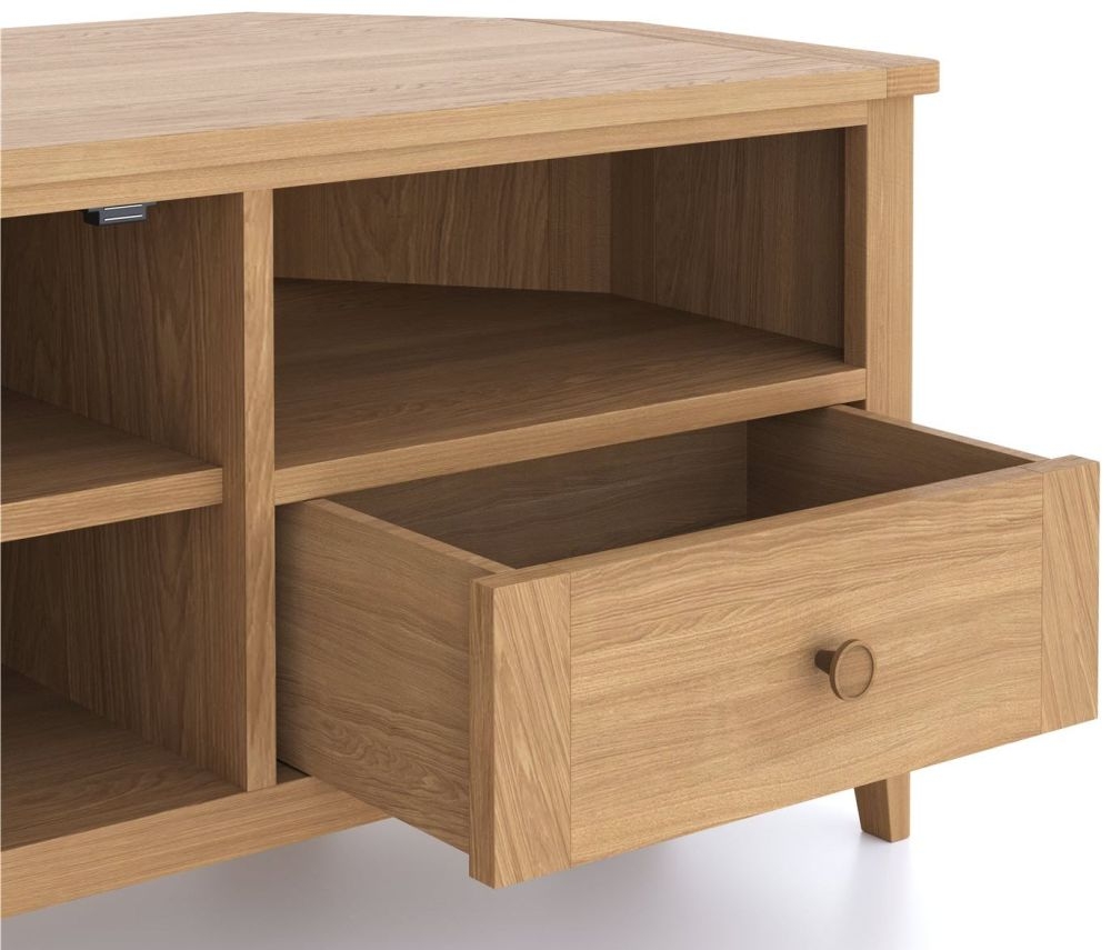 Product photograph of Henley Oak And Rattan Corner Tv Unit 90cm W With Storage For Television Upto 32in Plasma from Choice Furniture Superstore.