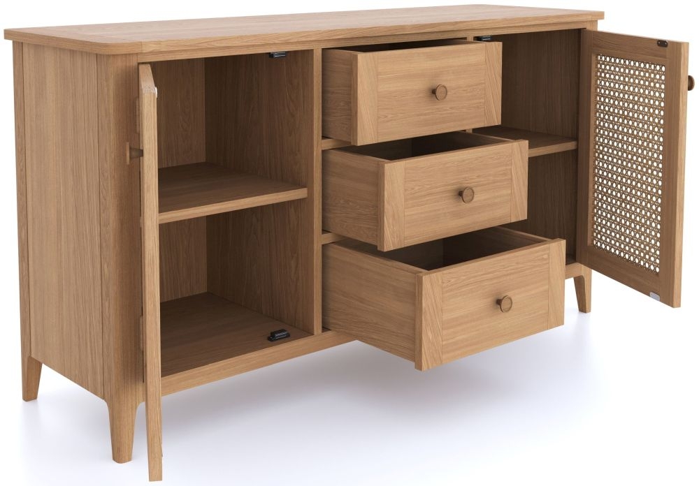 Product photograph of Henley Oak And Rattan Large Sideboard 130cm W With 2 Doors And 3 Drawers from Choice Furniture Superstore.
