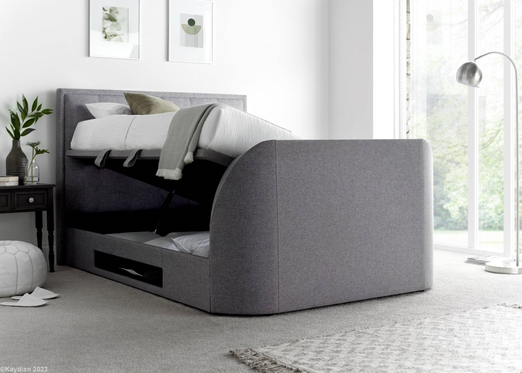 Product photograph of Kaydian Falmer Marbella Grey Fabric Ottoman Storage Tv Bed from Choice Furniture Superstore.