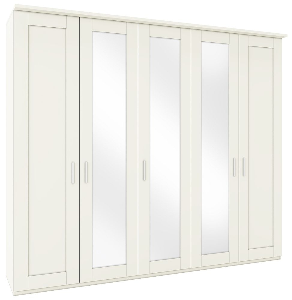 Product photograph of Cambridge White 5 Door Wardrobe With 3 Mirror Front - W 250cm from Choice Furniture Superstore.