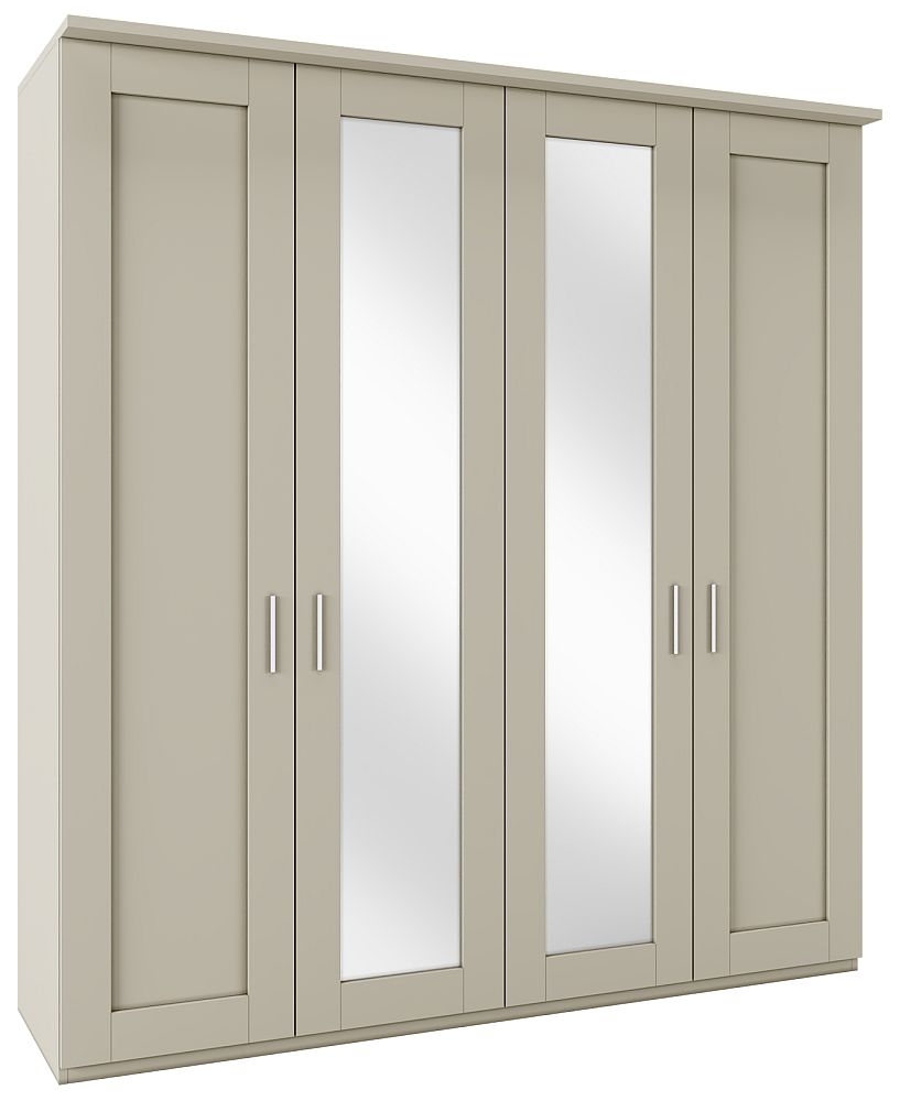 Product photograph of Wiemann Cambridge Grey 4 Door Wardrobe With 2 Mirror Front - W 200cm from Choice Furniture Superstore.