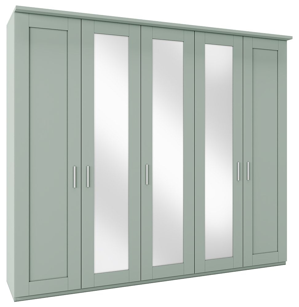 Product photograph of Wiemann Cambridge Green 5 Door Wardrobe With 3 Mirror Front - W 250cm from Choice Furniture Superstore.