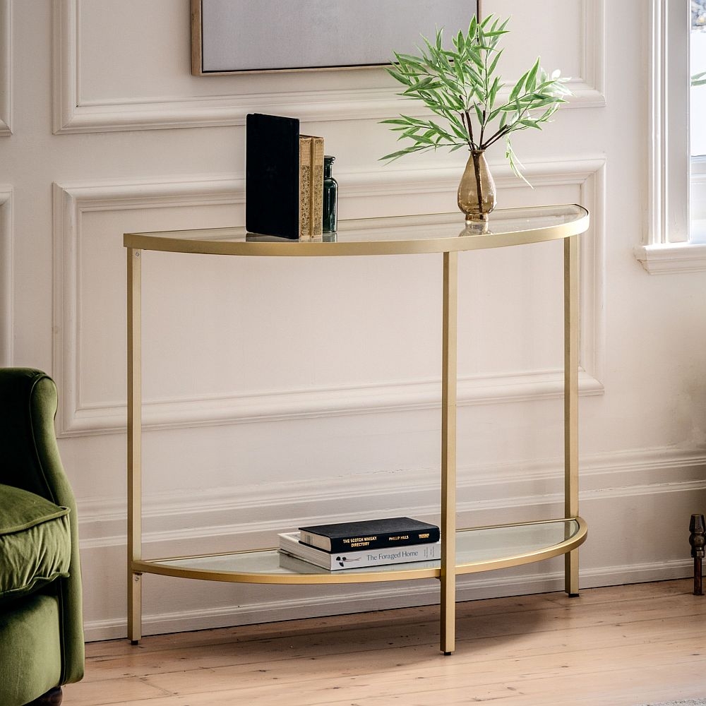 Product photograph of Hudson Champagne Glass Console Table from Choice Furniture Superstore.