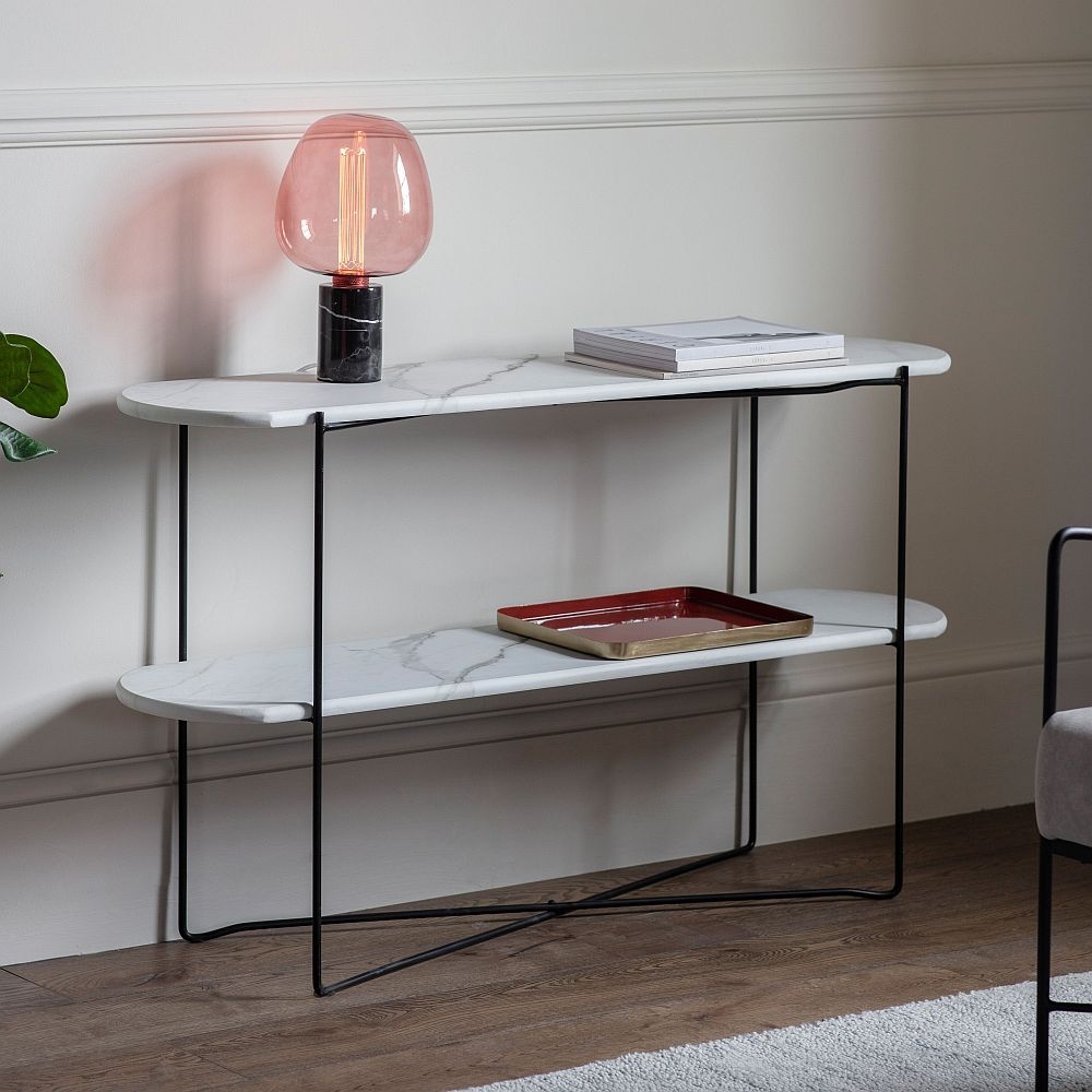 Product photograph of Alexia White Marble Console Table With Black Metal Base from Choice Furniture Superstore.