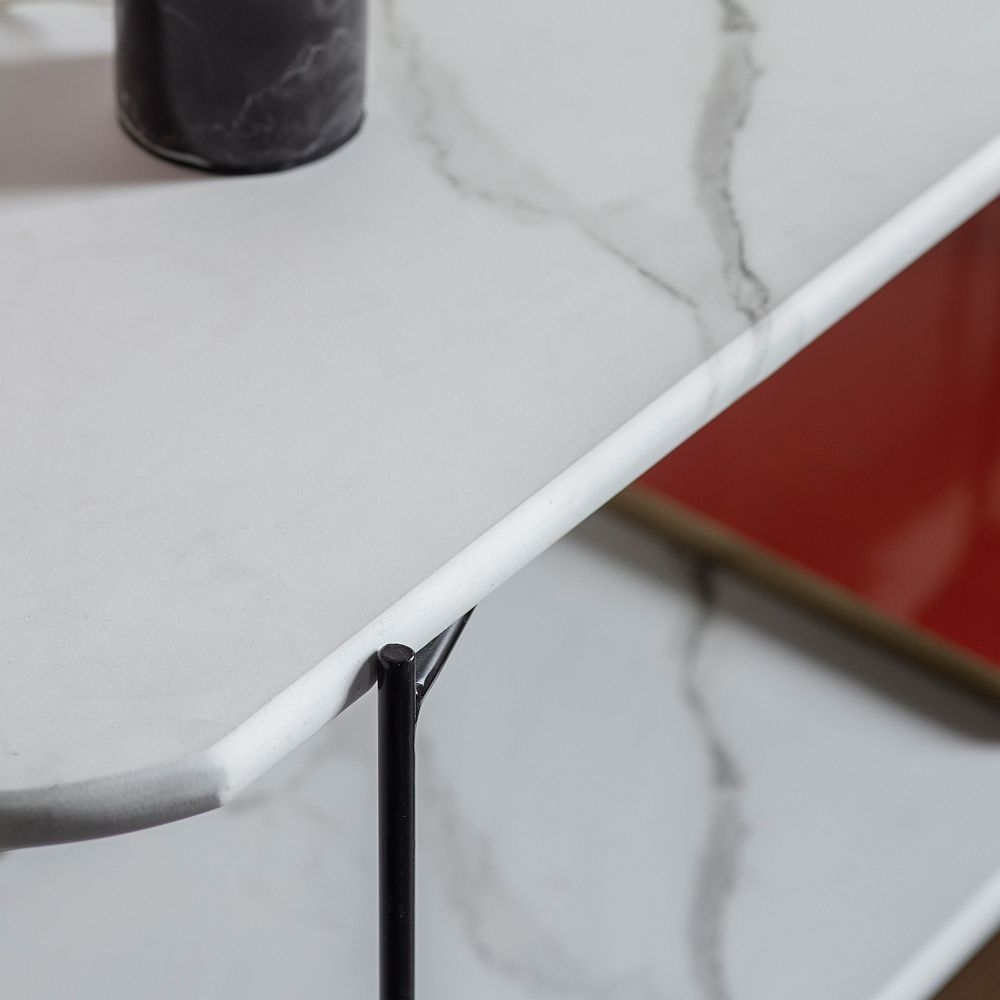 Product photograph of Alexia White Marble Console Table With Black Metal Base from Choice Furniture Superstore.