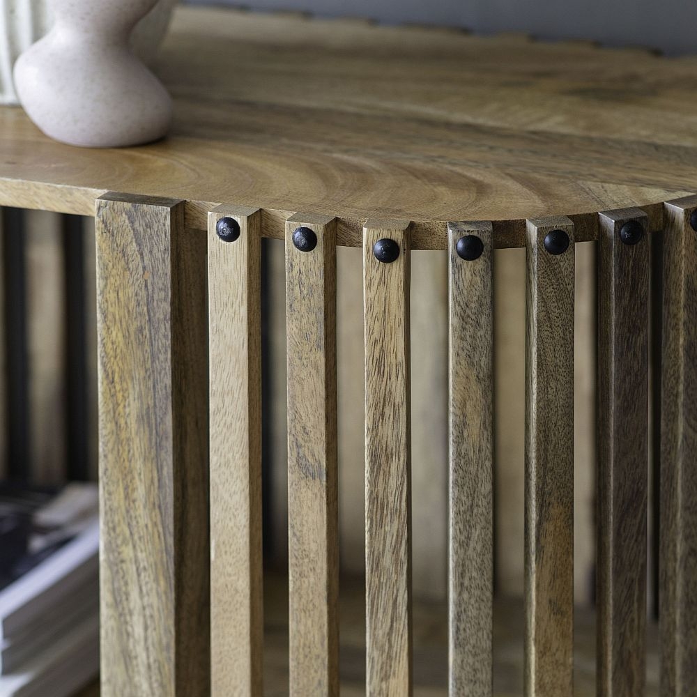 Product photograph of Alisson Natural Mango Wood And Metal Slatted Console Table from Choice Furniture Superstore.