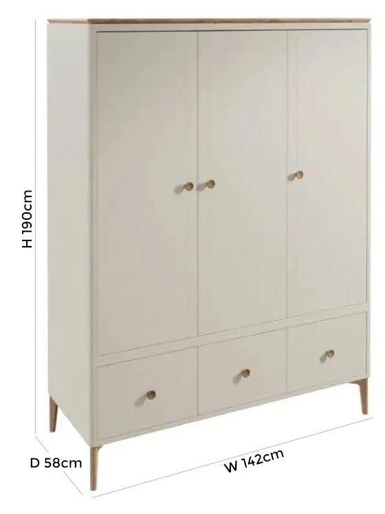 Product photograph of Vida Living Marlow Cashmere Oak 3 Door 3 Drawer Combi Wardrobe from Choice Furniture Superstore.