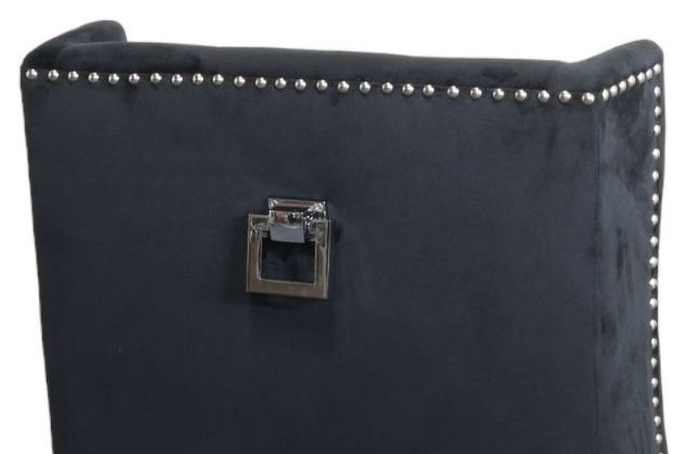 Kimi Square Knocker Back Black Dining Chair, Tufted Velvet Fabric