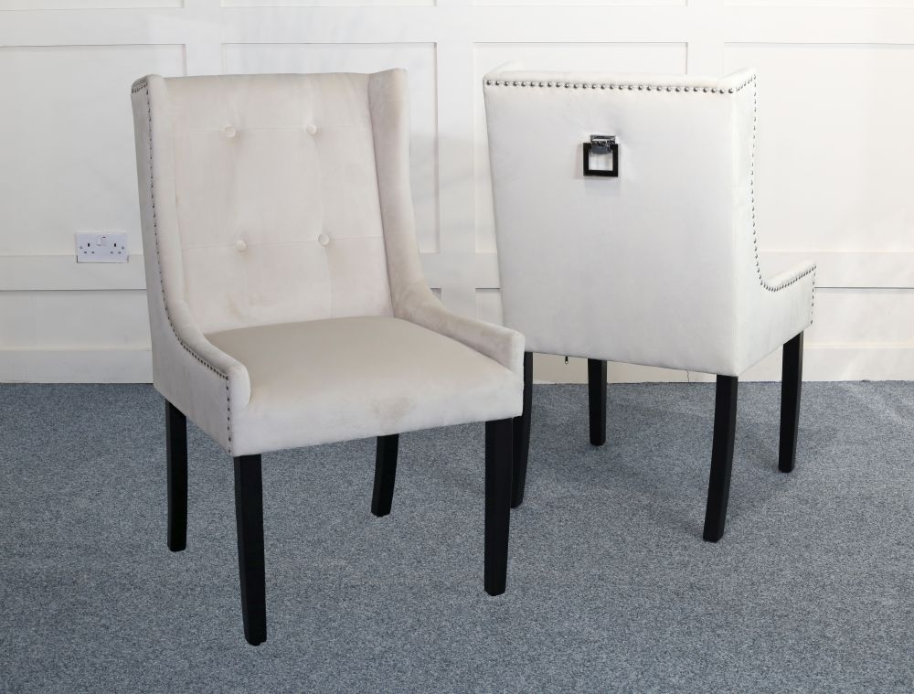 Product photograph of Kimi Square Knocker Back Champagne Dining Chair Tufted Velvet Fabric Upholstered With Black Wooden Legs from Choice Furniture Superstore.