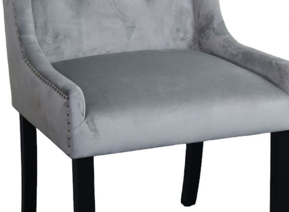 Product photograph of Kimi Square Knocker Back Light Grey Dining Chair Tufted Velvet Fabric Upholstered With Black Wooden Legs from Choice Furniture Superstore.