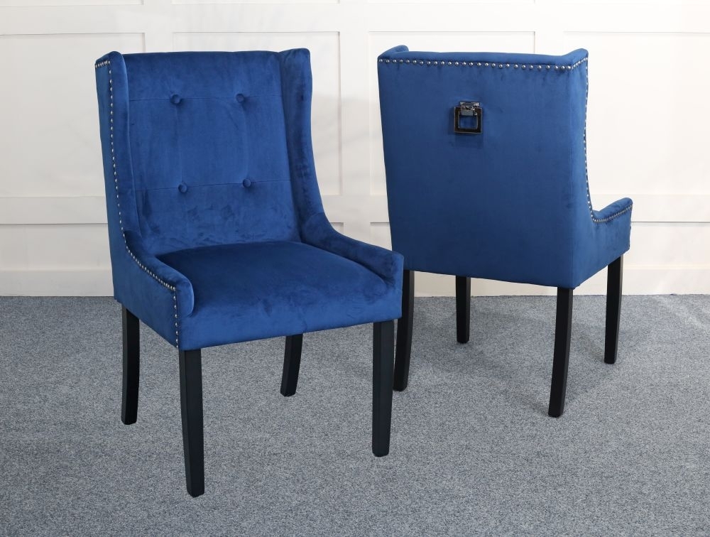 Product photograph of Kimi Square Knocker Back Blue Dining Chair Tufted Velvet Fabric Upholstered With Black Wooden Legs from Choice Furniture Superstore.