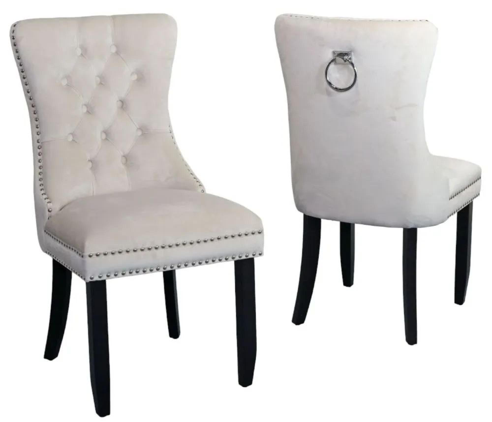 Product photograph of 2 X Rivington Knocker Back Champagne Velvet Fabric Dining Chair With Black Wooden Legs from Choice Furniture Superstore.