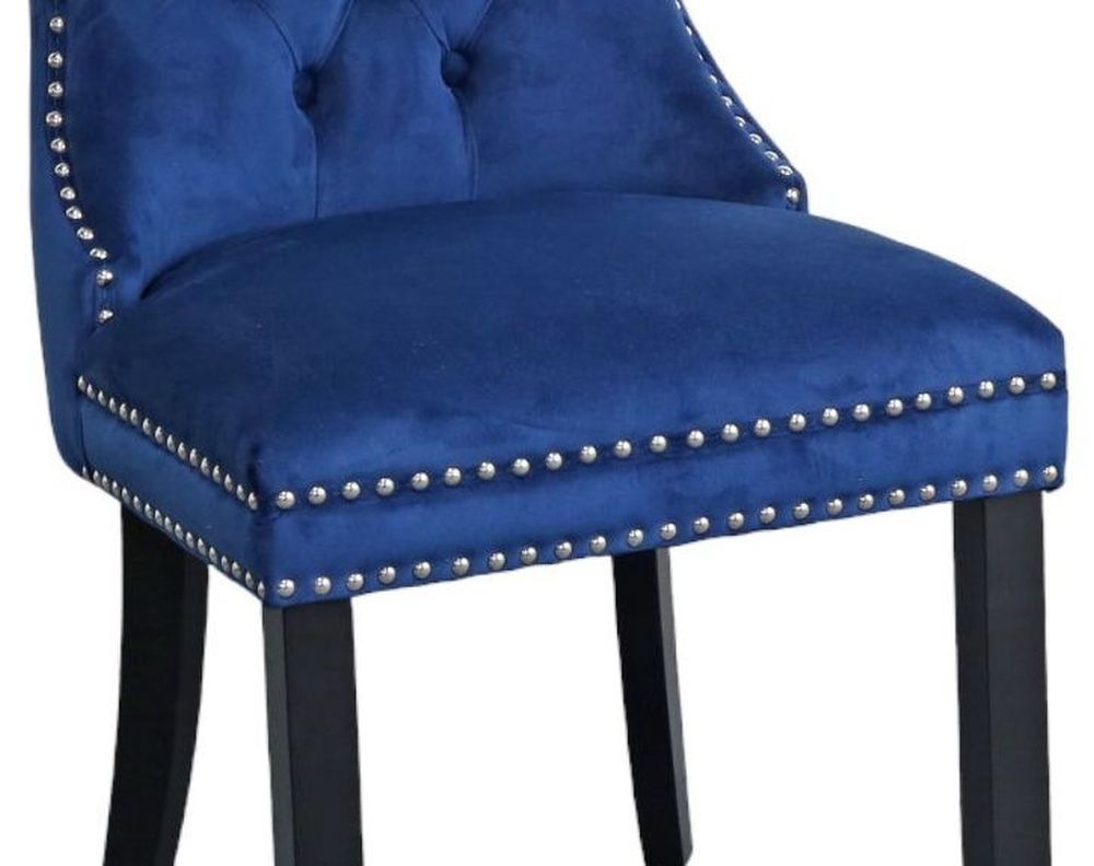 Product photograph of Rivington Knocker Back Blue Dining Chair Tufted Velvet Fabric Upholstered With Black Wooden Legs from Choice Furniture Superstore.