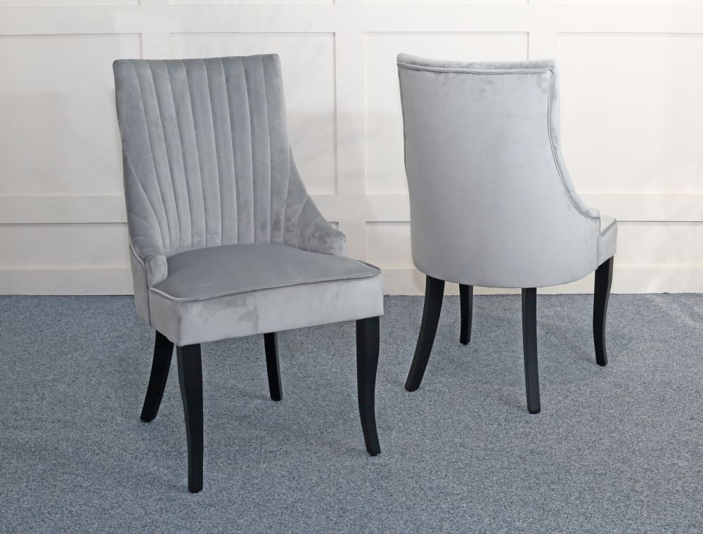 Product photograph of Sofie Light Grey Dining Chair Tufted Velvet Fabric Upholstered With Black Wooden Legs from Choice Furniture Superstore.