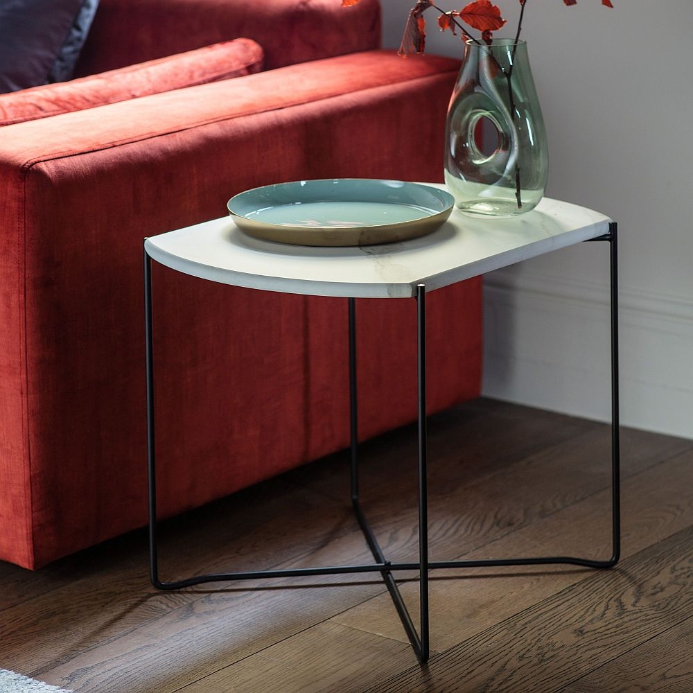 Product photograph of Elyse White Marble Effect Side Table from Choice Furniture Superstore.