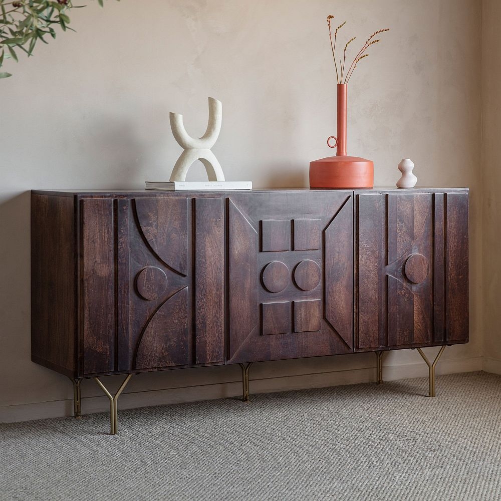 Product photograph of Stonecroft Brown Mango Wood 3 Door Large Sideboard from Choice Furniture Superstore.