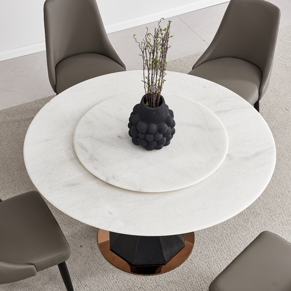 Product photograph of Lazy Susan Cream Natural Marble Round Dining Table - 130cm from Choice Furniture Superstore.