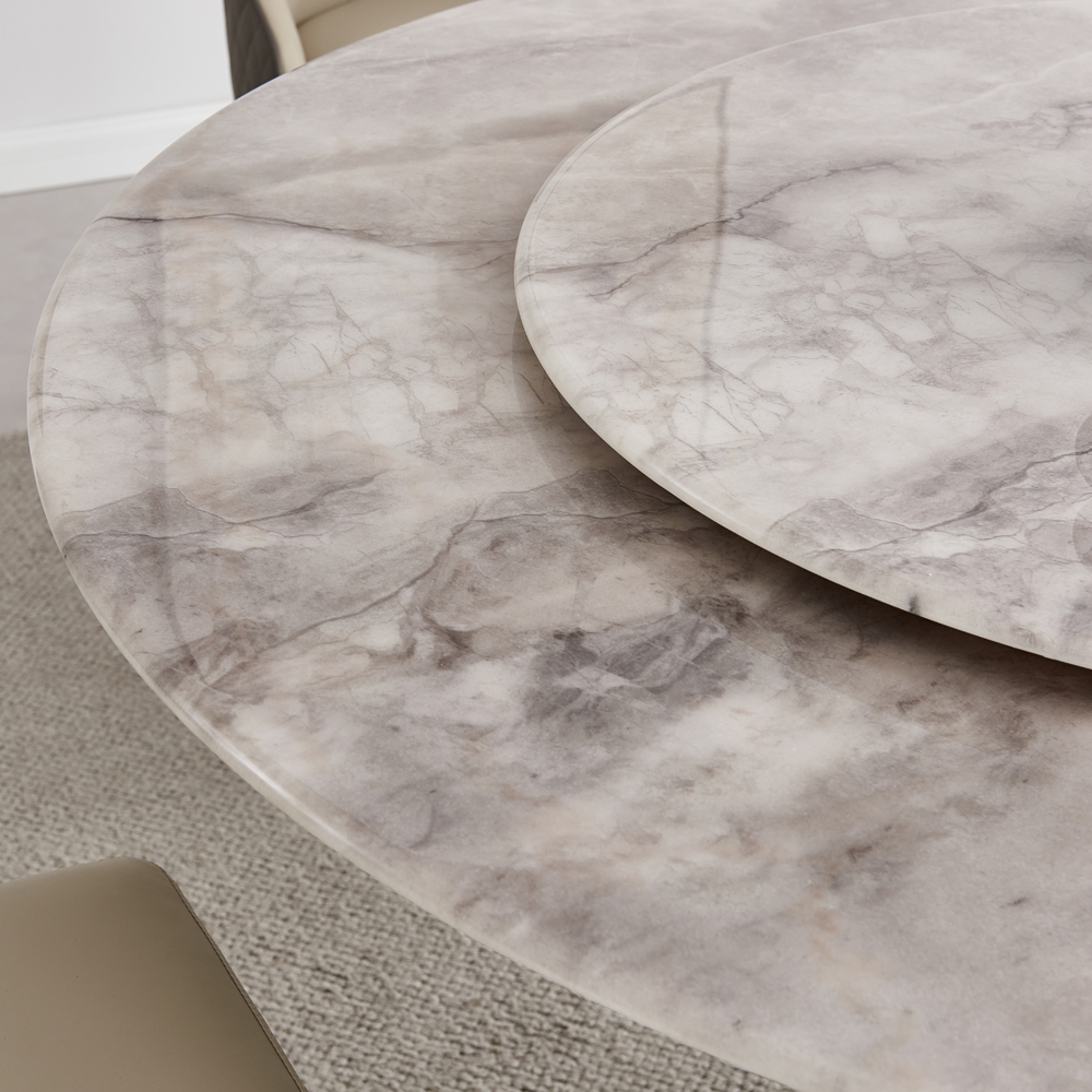 Product photograph of Lazy Susan Beige Marble Round Dining Table - 130cm from Choice Furniture Superstore.