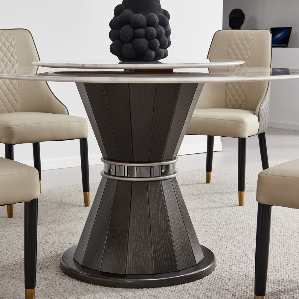 Product photograph of Lazy Susan Beige Marble Round Dining Table - 130cm from Choice Furniture Superstore.