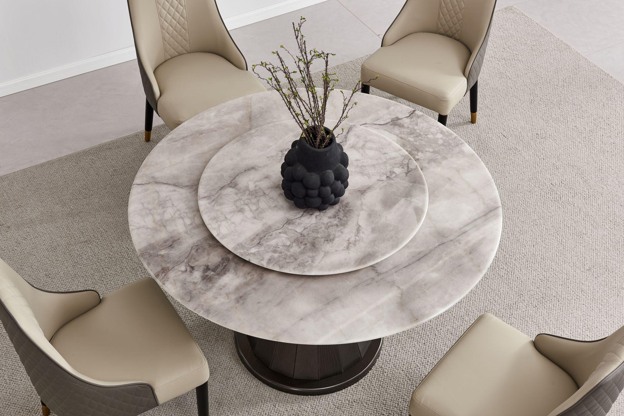 Product photograph of Lazy Susan Beige Marble 4 Seater Round Dining Table - 130cm from Choice Furniture Superstore.
