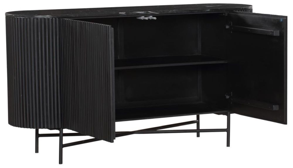 Product photograph of Carra Marble Sideboard Black Top With Fluted Ribbed Drum Base from Choice Furniture Superstore.