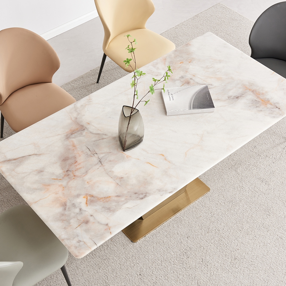 Product photograph of Telma Marble Dining Table - Displayed In Golden White from Choice Furniture Superstore.