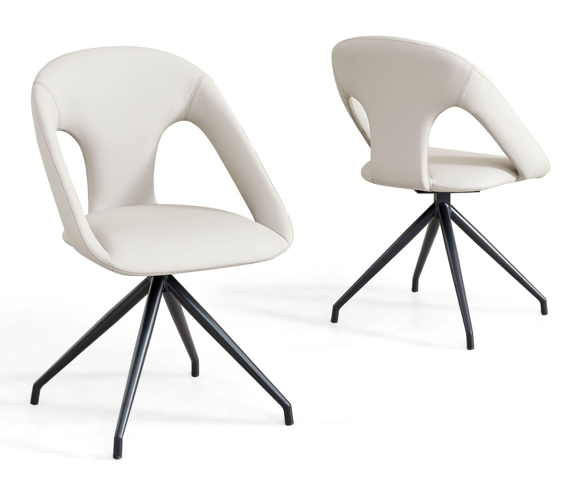 Product photograph of Marlow Light Grey Leather Swivel Dining Chair With Black Legs from Choice Furniture Superstore.