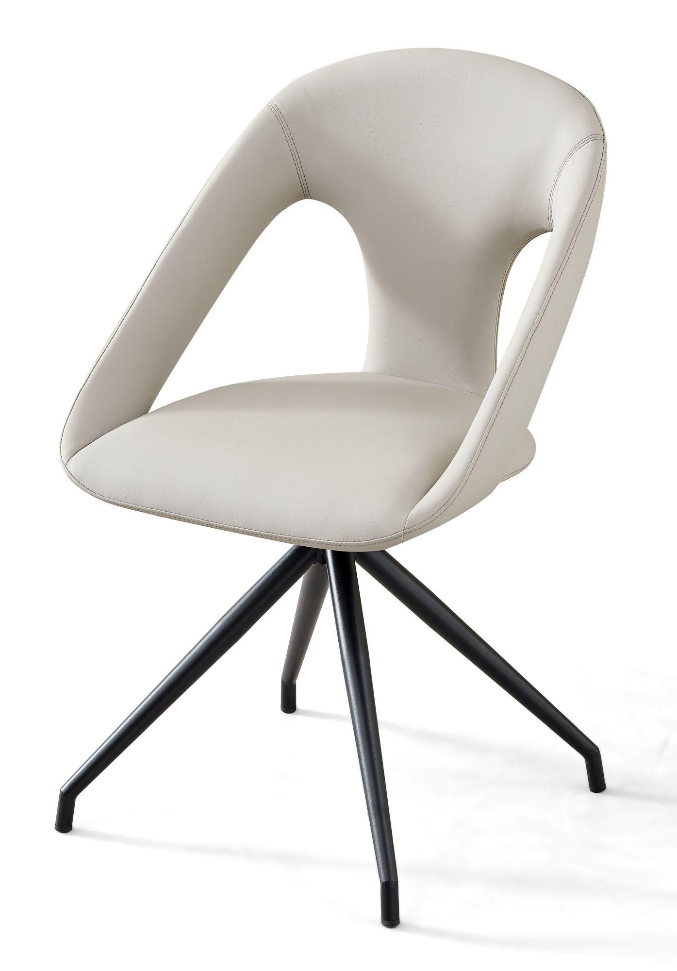 Product photograph of Marlow Light Grey Leather Swivel Dining Chair With Black Legs from Choice Furniture Superstore.