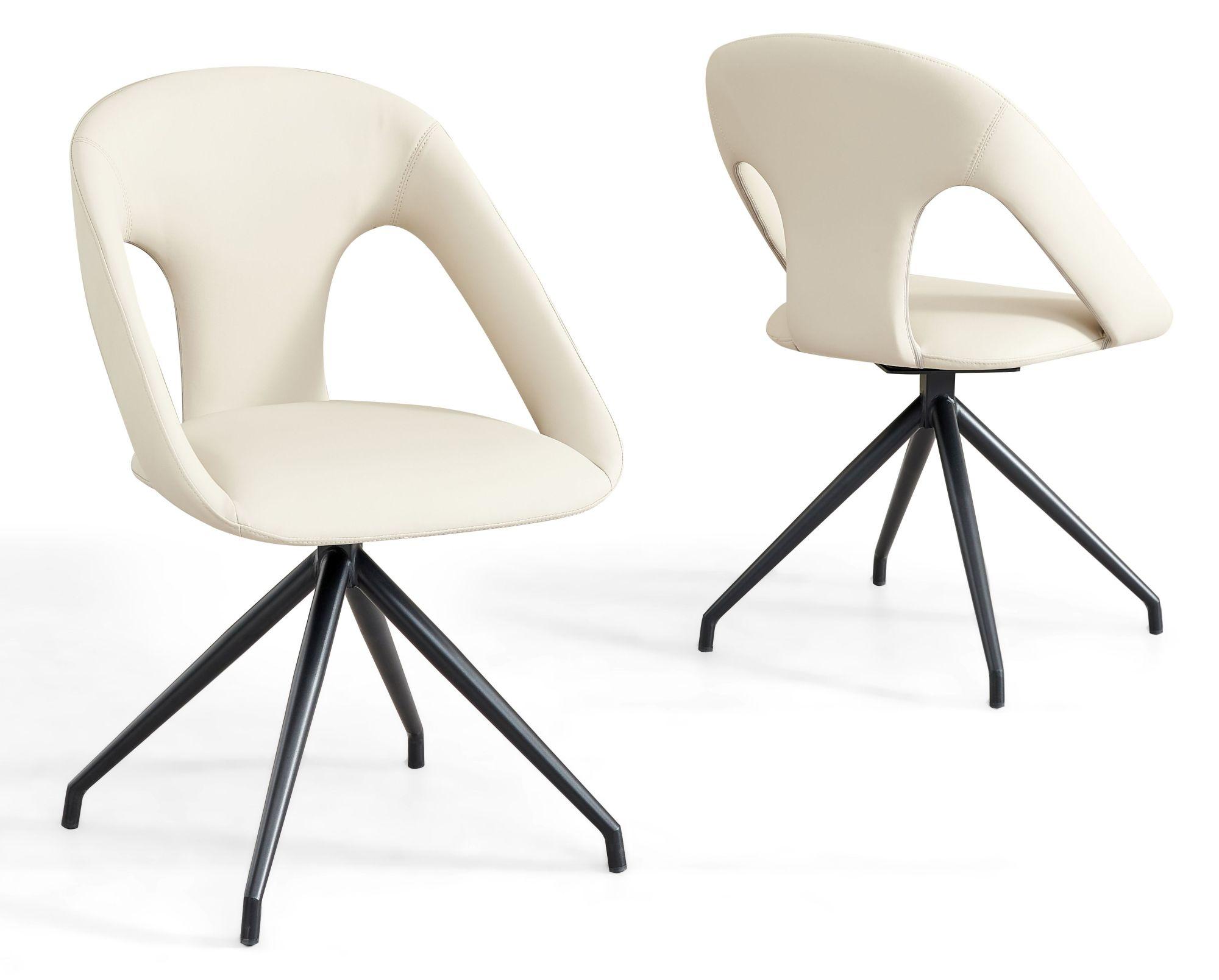 Product photograph of Marlow Cream Leather Swivel Dining Chair With Black Legs from Choice Furniture Superstore.