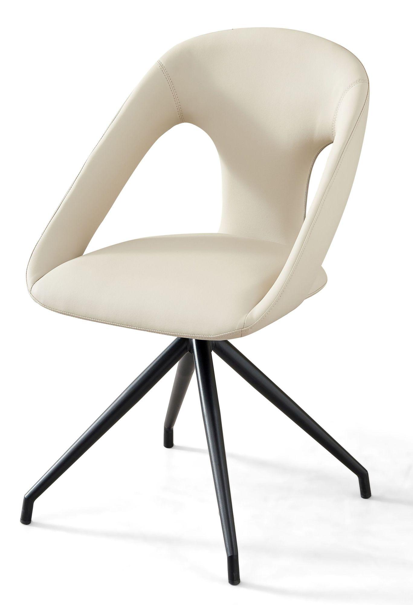 Product photograph of Marlow Cream Leather Swivel Dining Chair With Black Legs from Choice Furniture Superstore.