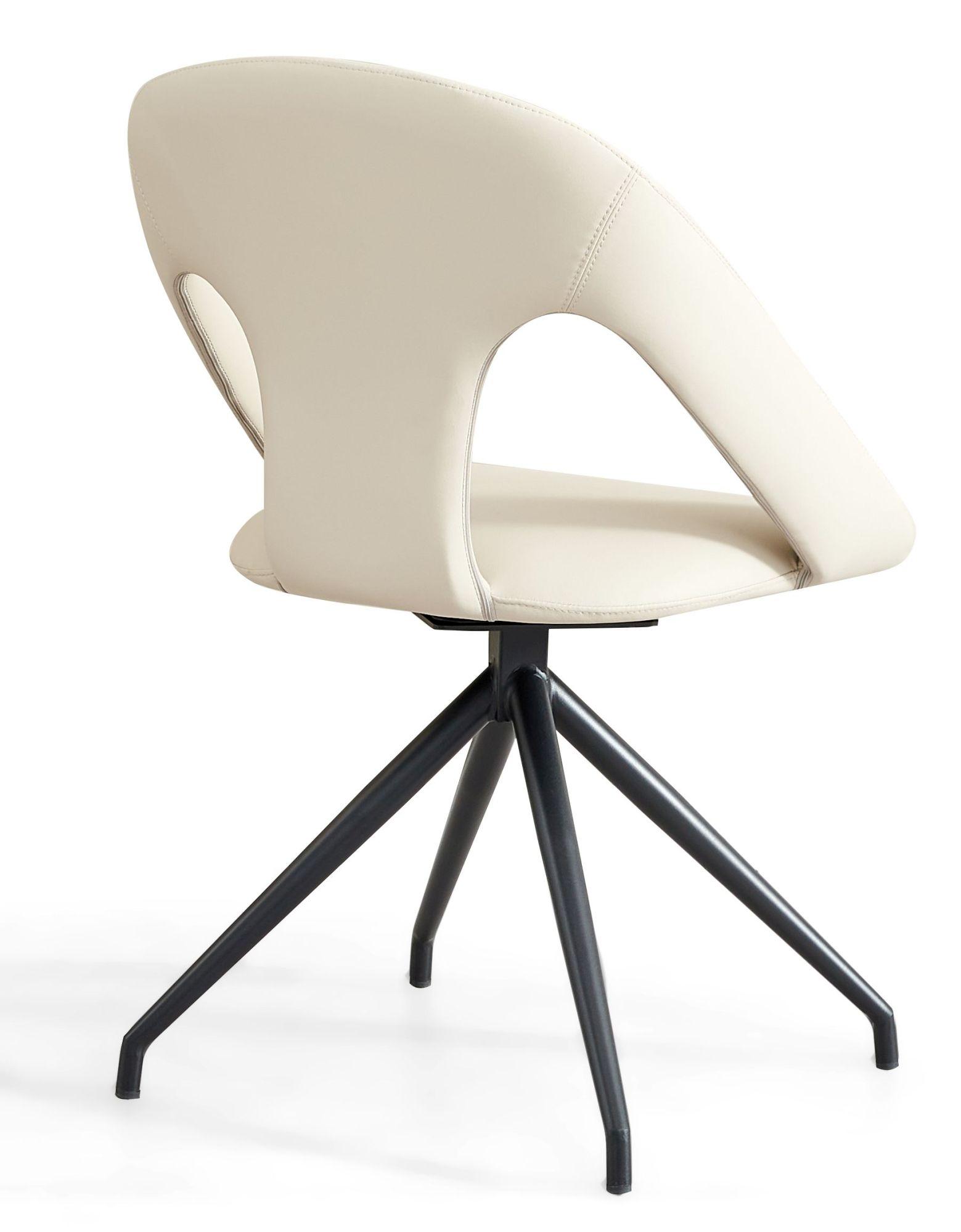 Product photograph of Marlow Cream Leather Swivel Dining Chair With Black Legs from Choice Furniture Superstore.