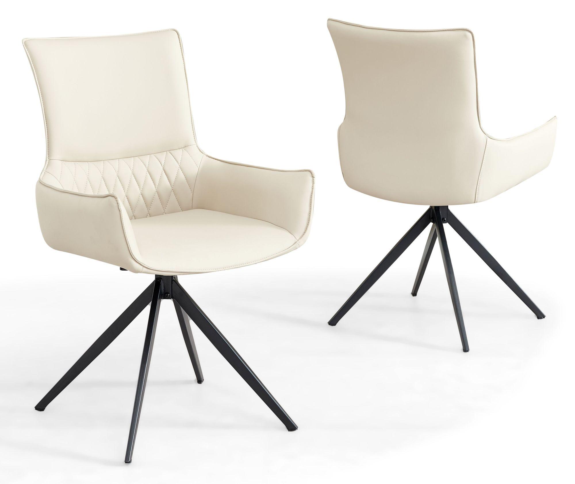 Product photograph of Chicago Cream Leather Swivel Dining Chair With Black Legs from Choice Furniture Superstore.