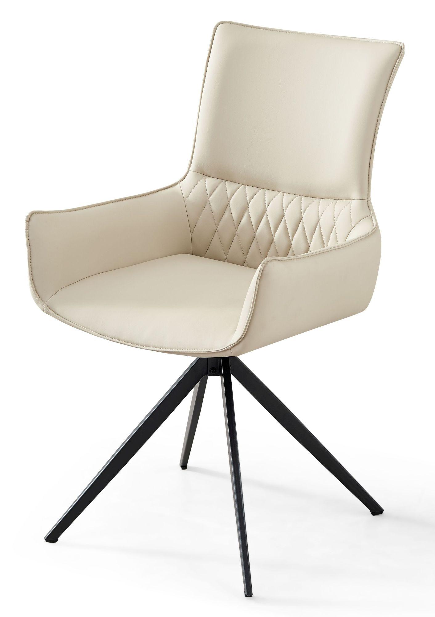 Product photograph of Chicago Cream Leather Swivel Dining Chair With Black Legs from Choice Furniture Superstore.