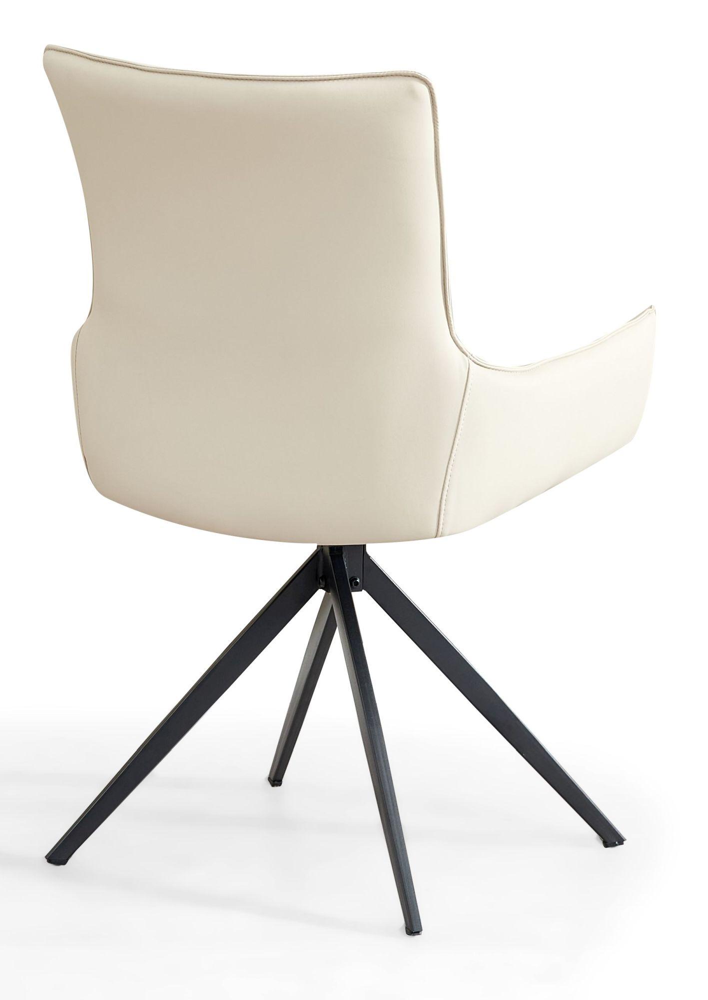 Product photograph of Chicago Cream Leather Swivel Dining Chair With Black Legs from Choice Furniture Superstore.