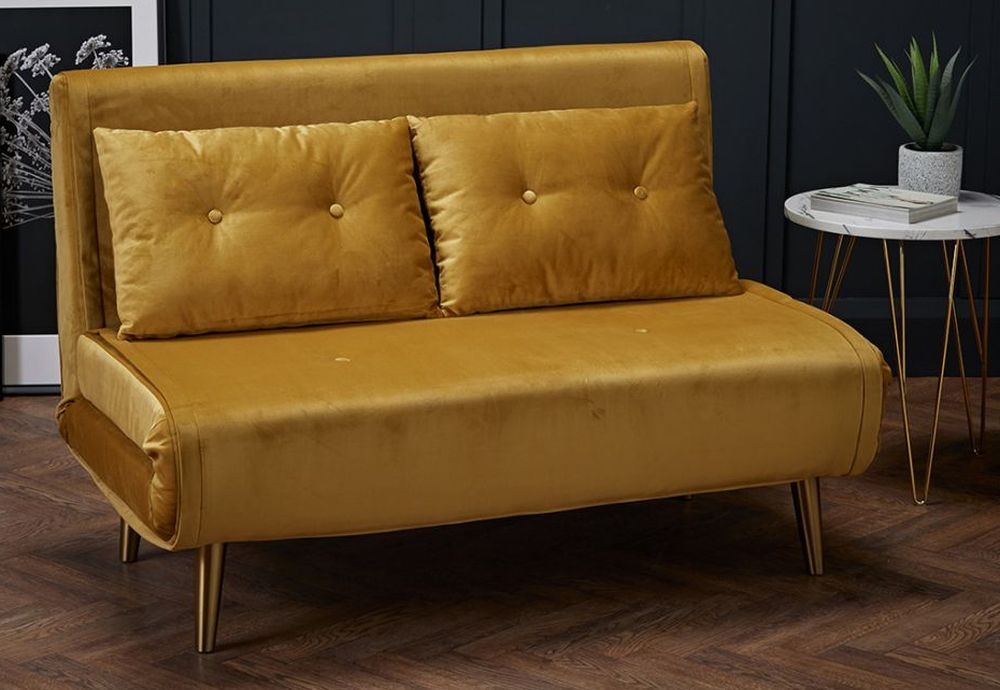 Product photograph of Madison Mustard Plush Velvet Sofa Bed from Choice Furniture Superstore.