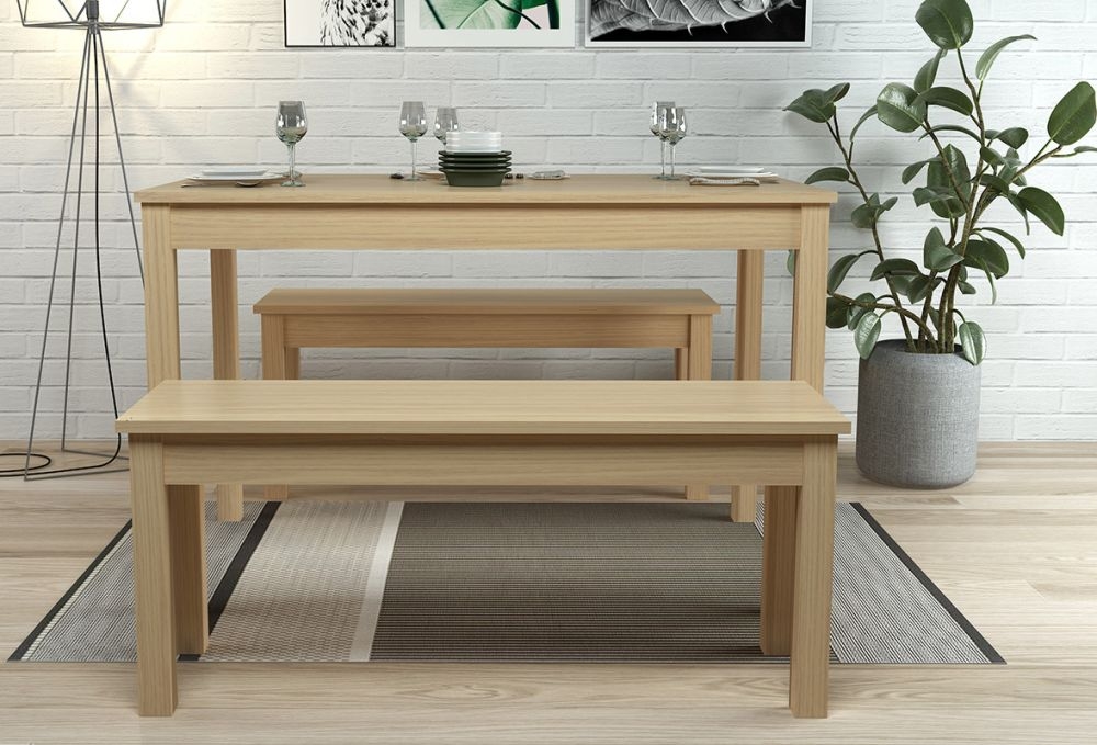 Product photograph of Ohio Oak Effect Dining Set With 2 Benches from Choice Furniture Superstore.