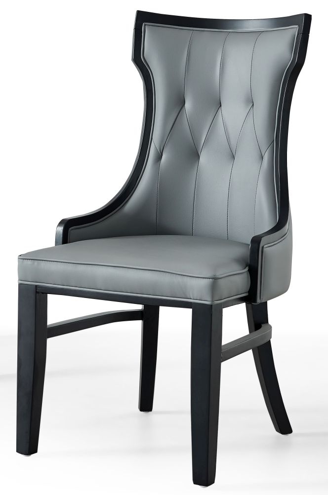 Product photograph of Dubai Grey Faux Leather High Back Dining Chair With Black Wooden Trim from Choice Furniture Superstore.
