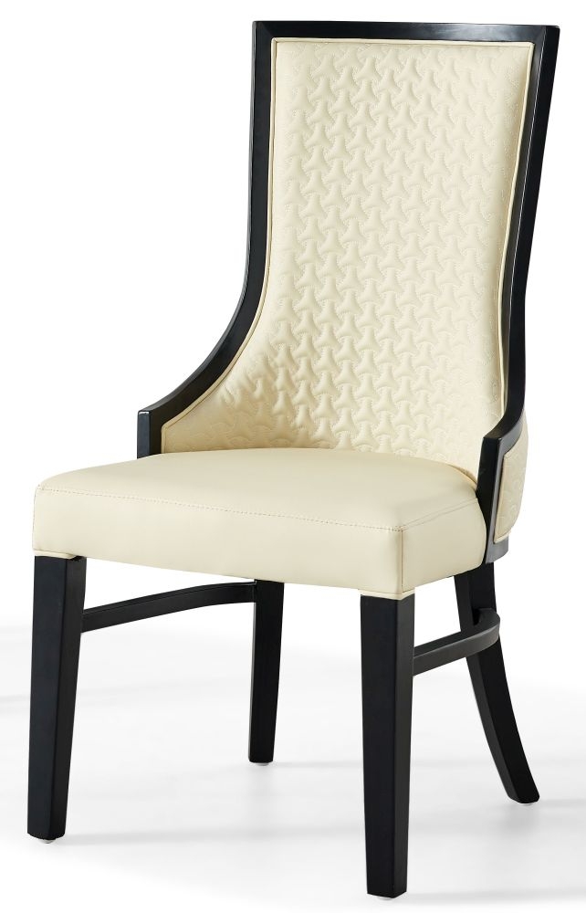 Product photograph of Zayed Cream Faux Leather High Back Dining Chair With Black Wooden Trim from Choice Furniture Superstore.