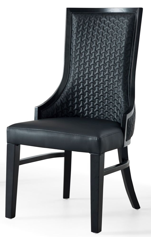 Product photograph of Zayed Black Faux Leather High Back Dining Chair With Black Wooden Trim from Choice Furniture Superstore.
