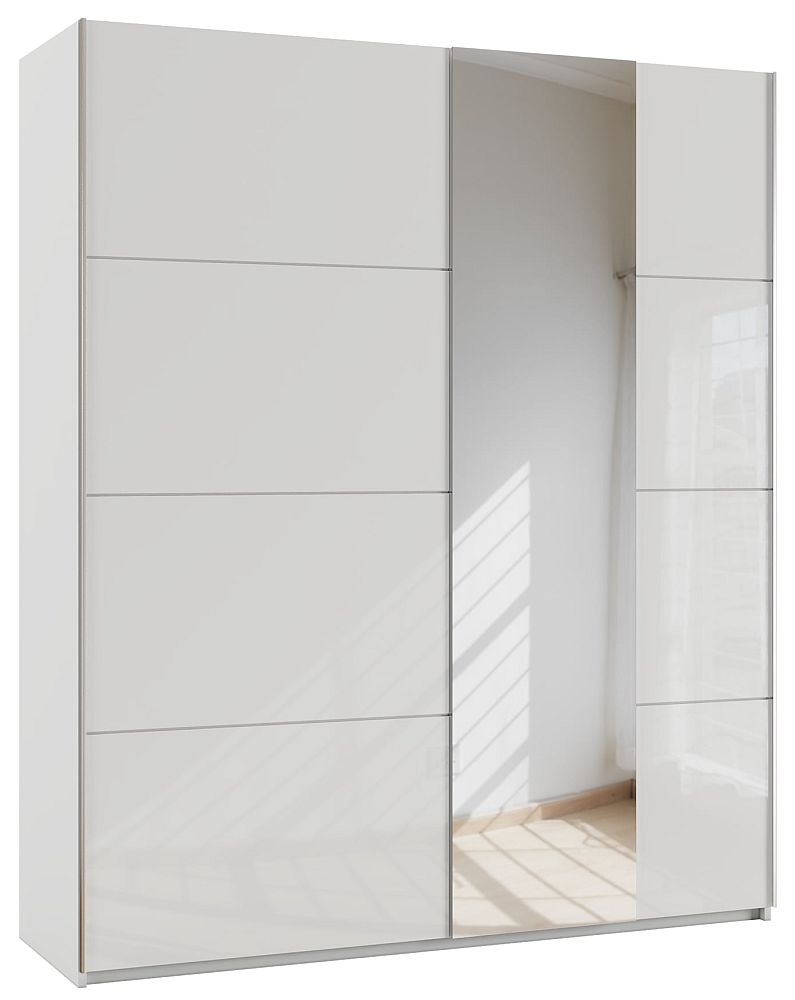Product photograph of Miramar 2 Door Sliding Wardrobe With White Glass And Mirror Front - W 181cm from Choice Furniture Superstore.