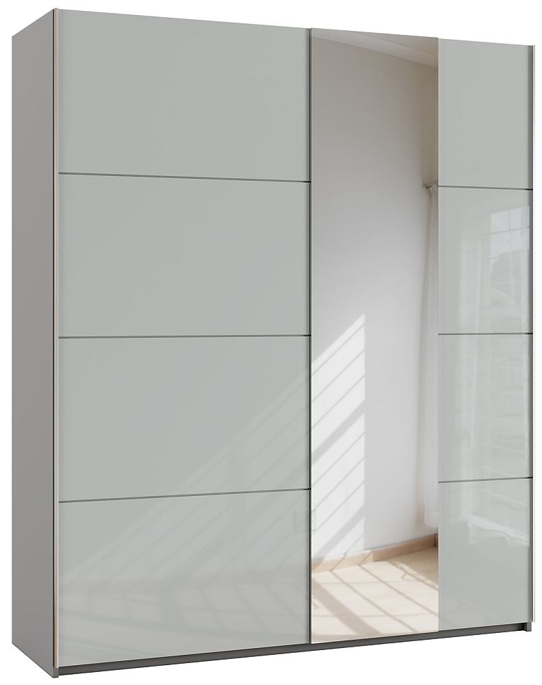 Product photograph of Miramar 2 Door Sliding Wardrobe With Silk Grey Glass And Mirror Front - W 181cm from Choice Furniture Superstore.