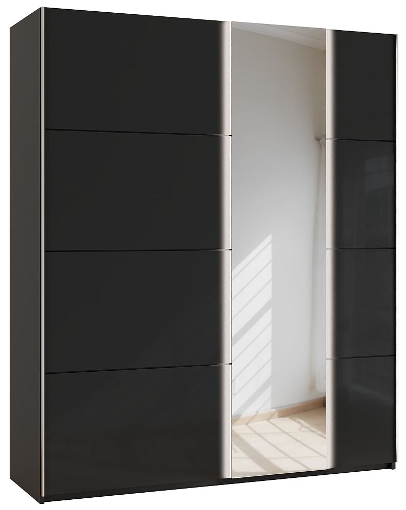 Product photograph of Miramar 2 Door Sliding Wardrobe With Black Glass And Mirror Front - W 181cm from Choice Furniture Superstore.